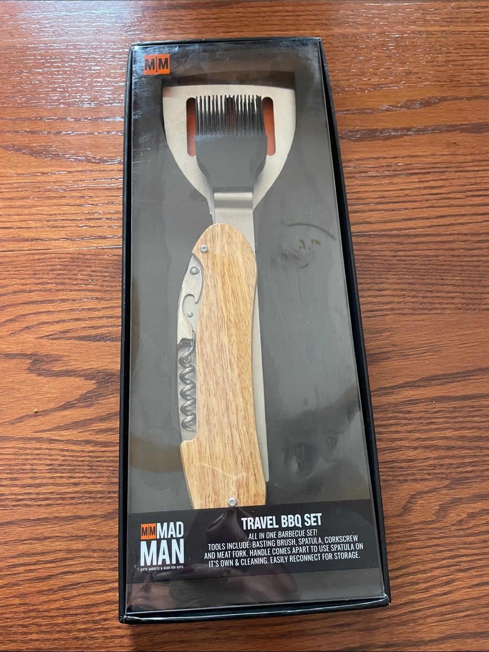 Mad Man Travel BBQ Set - Basting Brush, Spatula, Corkscrew & Meat Fork